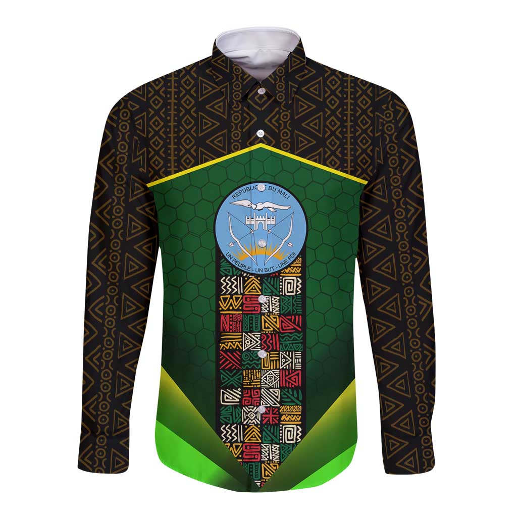 Mali Map Long Sleeve Button Shirt National Emblem & Cultural Pattern Design
