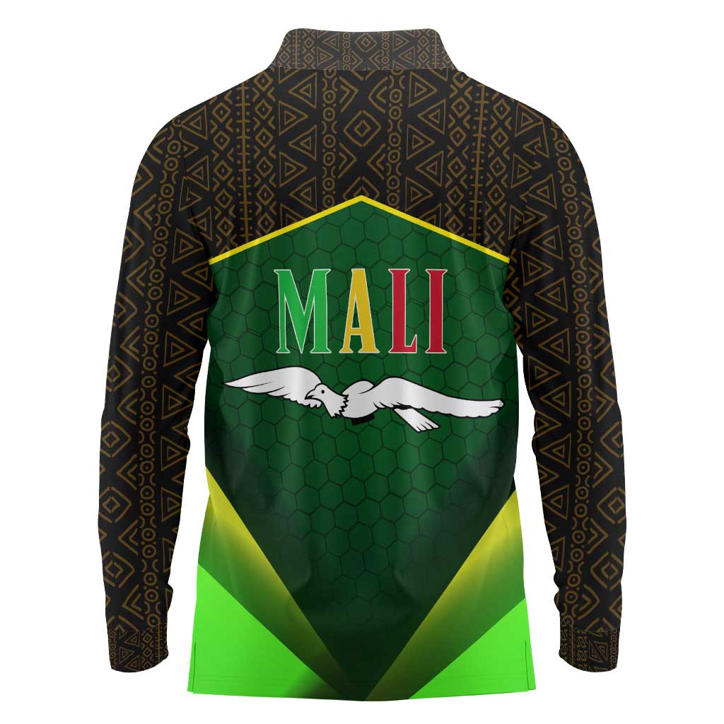 Mali Map Long Sleeve Polo Shirt National Emblem & Cultural Pattern Design
