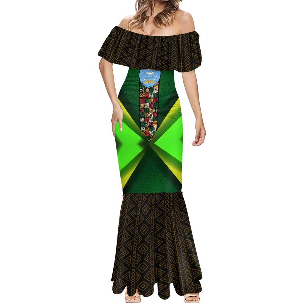 Mali Map Mermaid Dress National Emblem & Cultural Pattern Design