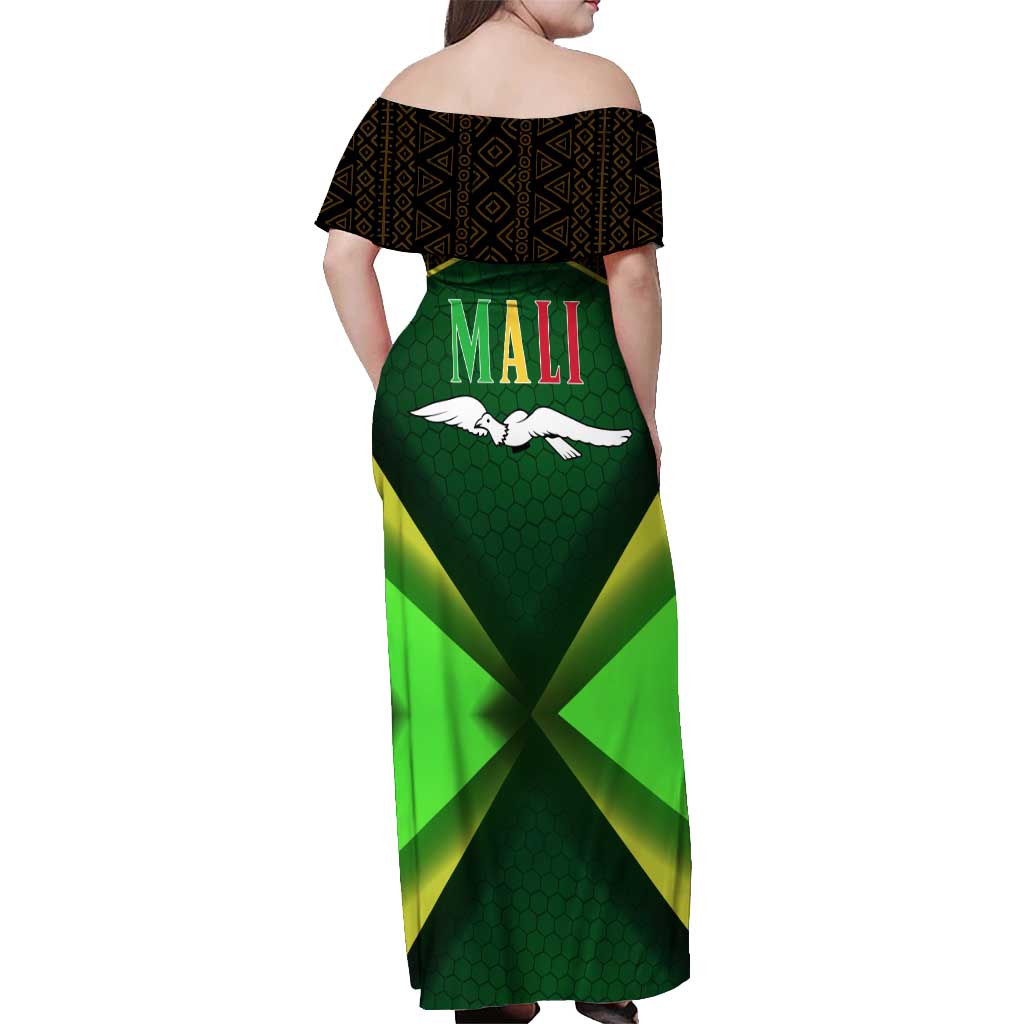 Mali Map Off Shoulder Maxi Dress National Emblem & Cultural Pattern Design