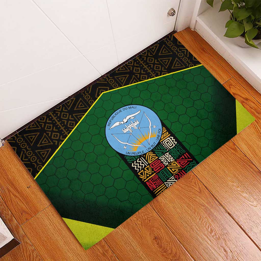Mali Map Rubber Doormat National Emblem & Cultural Pattern Design