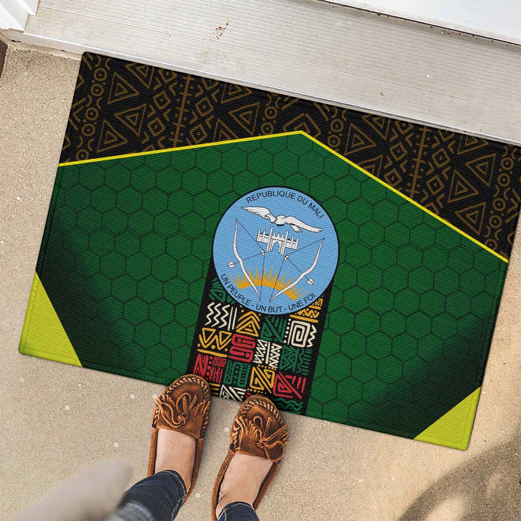 Mali Map Rubber Doormat National Emblem & Cultural Pattern Design