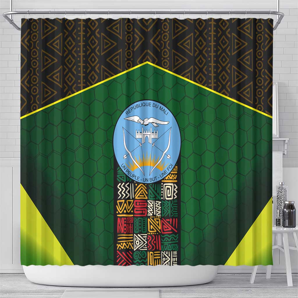 Mali Map Shower Curtain National Emblem & Cultural Pattern Design