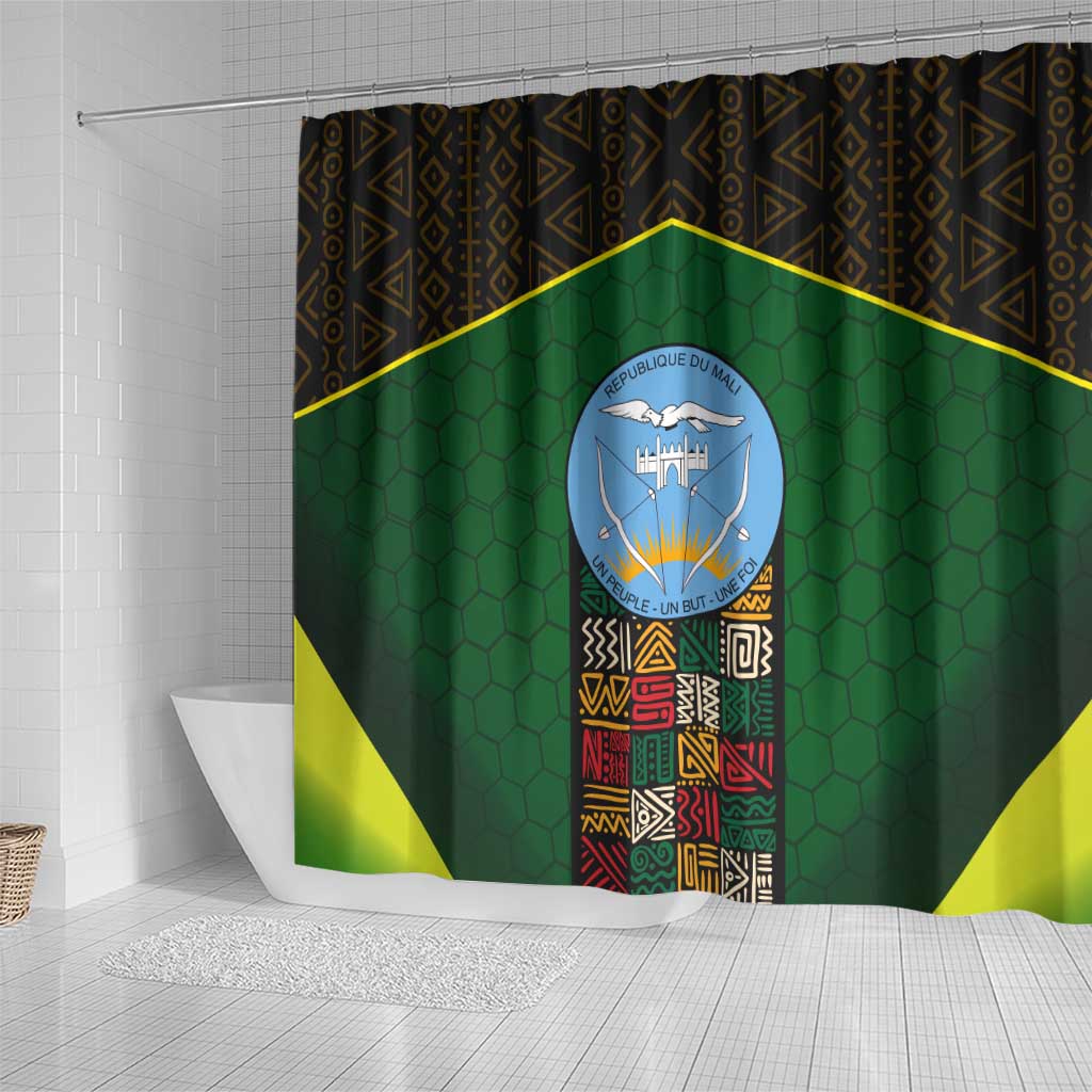 Mali Map Shower Curtain National Emblem & Cultural Pattern Design