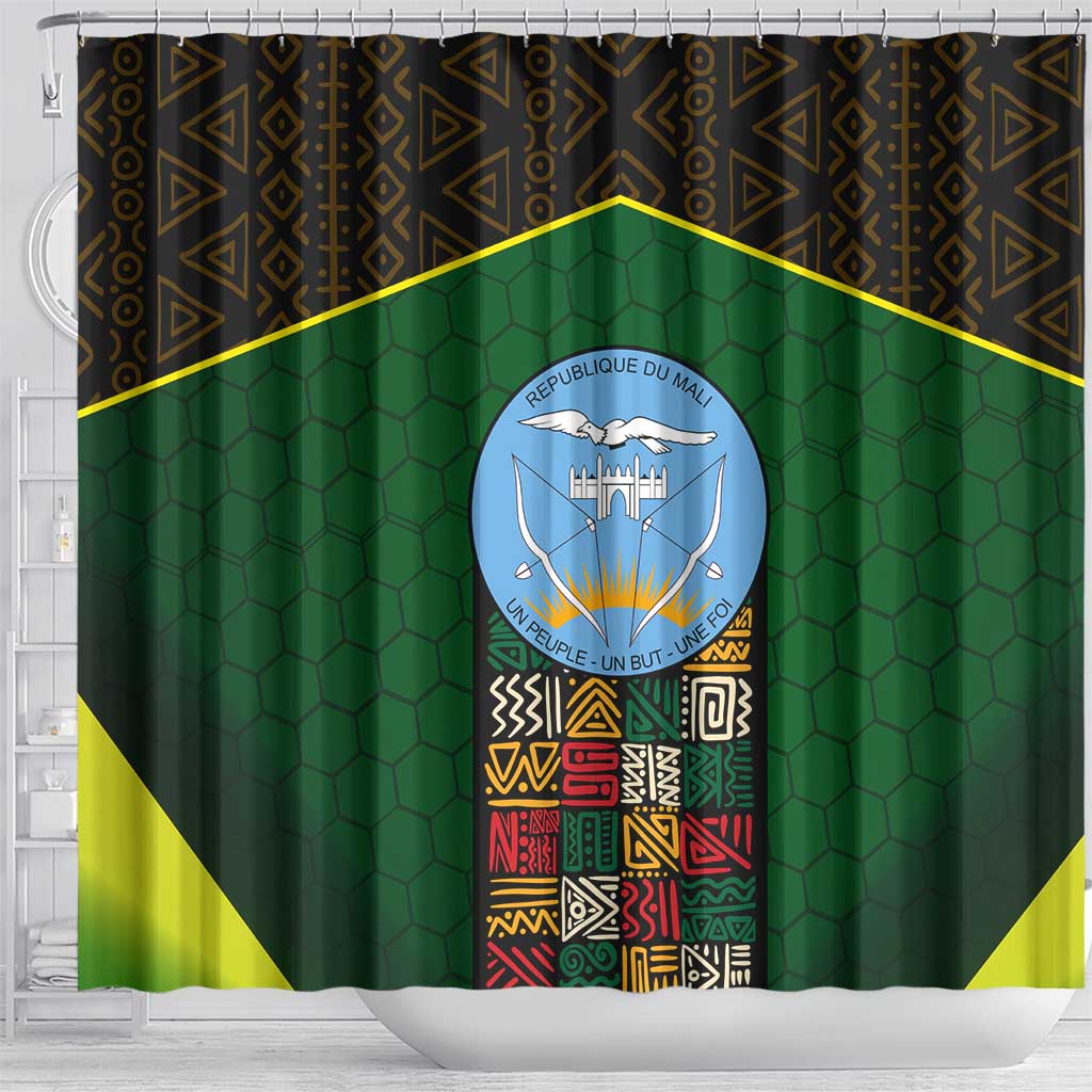 Mali Map Shower Curtain National Emblem & Cultural Pattern Design