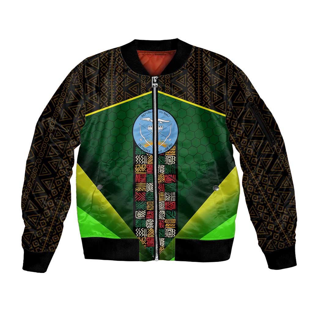 Mali Map Sleeve Zip Bomber Jacket National Emblem & Cultural Pattern Design