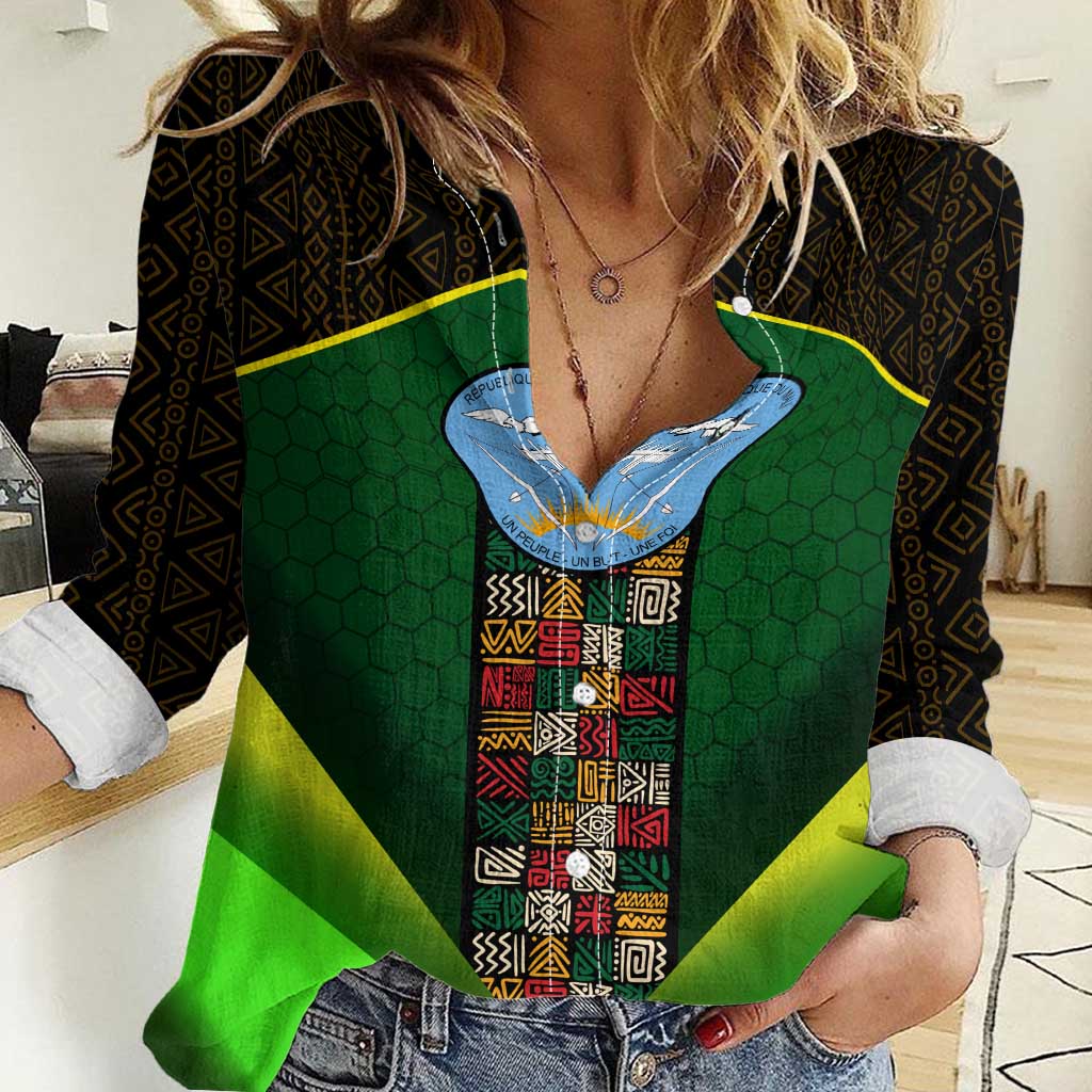 Mali Map Women Casual Shirt National Emblem & Cultural Pattern Design