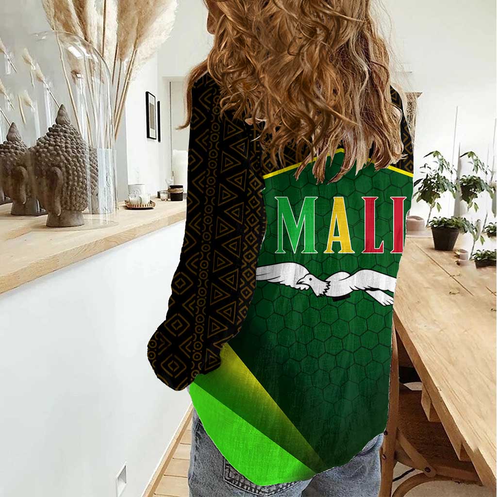 Mali Map Women Casual Shirt National Emblem & Cultural Pattern Design