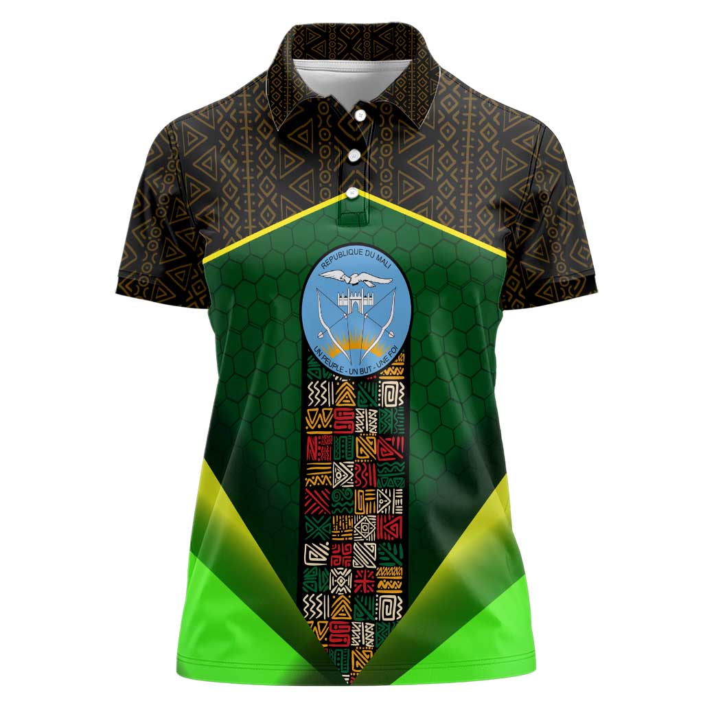 Mali Map Women Polo Shirt National Emblem & Cultural Pattern Design