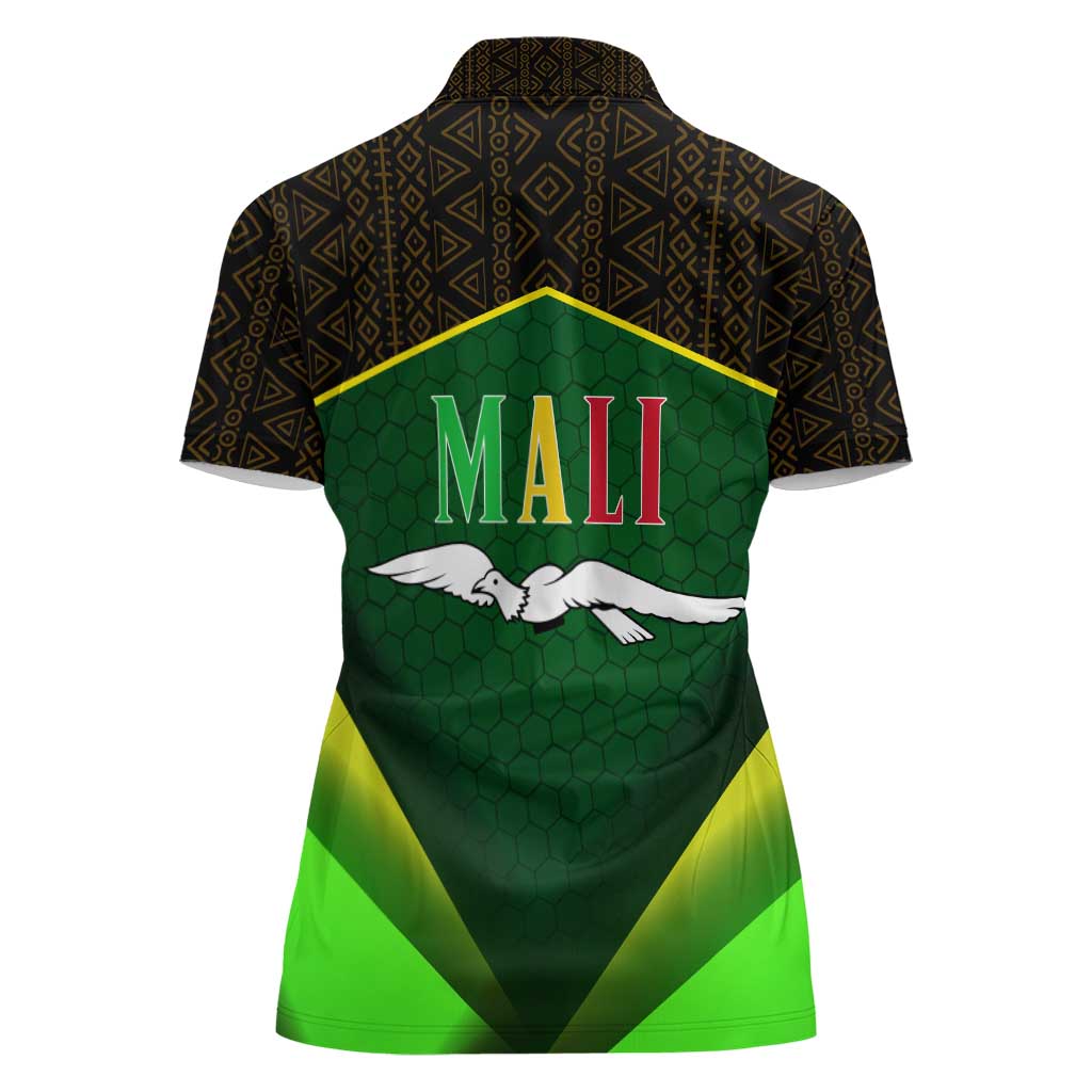 Mali Map Women Polo Shirt National Emblem & Cultural Pattern Design