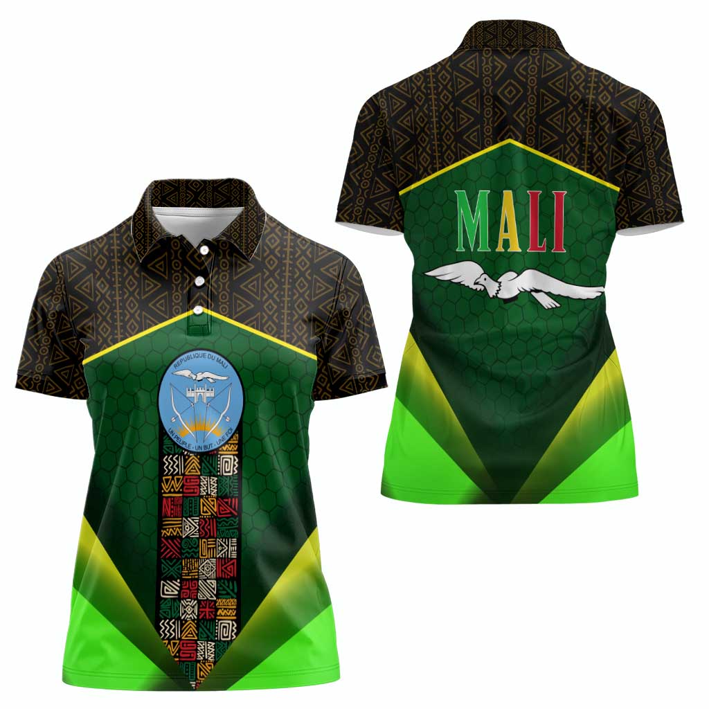 Mali Map Women Polo Shirt National Emblem & Cultural Pattern Design