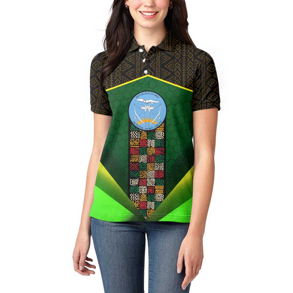 Mali Map Women Polo Shirt National Emblem & Cultural Pattern Design