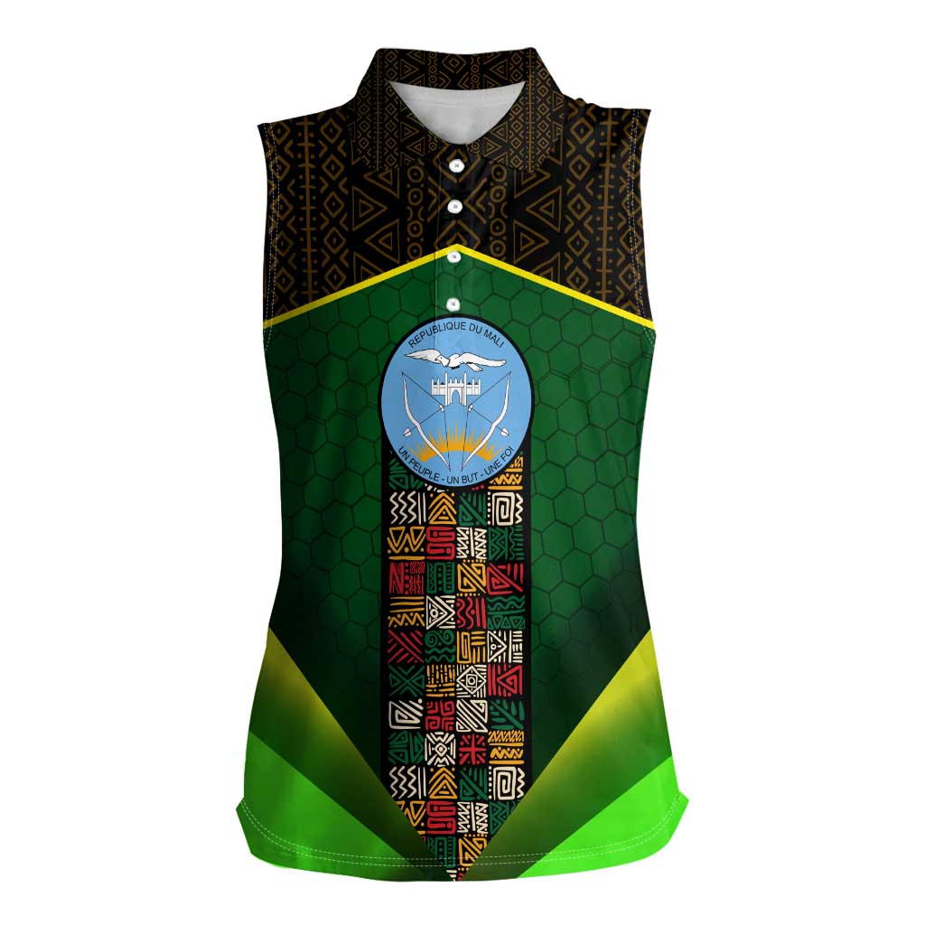 Mali Map Women Sleeveless Polo Shirt National Emblem & Cultural Pattern Design
