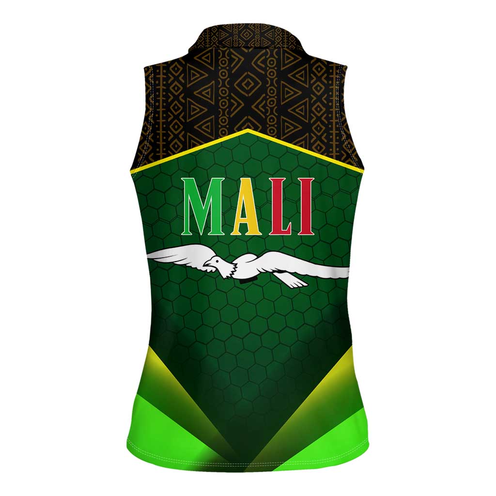 Mali Map Women Sleeveless Polo Shirt National Emblem & Cultural Pattern Design