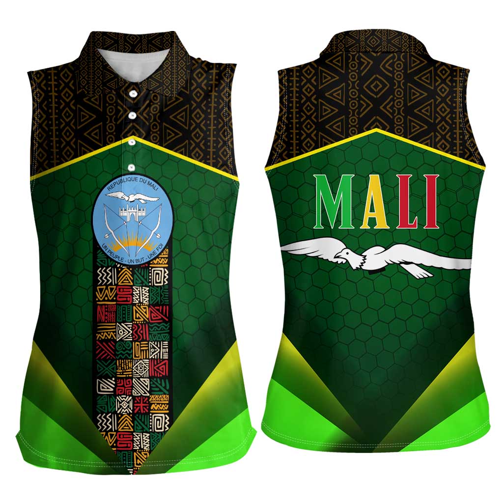 Mali Map Women Sleeveless Polo Shirt National Emblem & Cultural Pattern Design