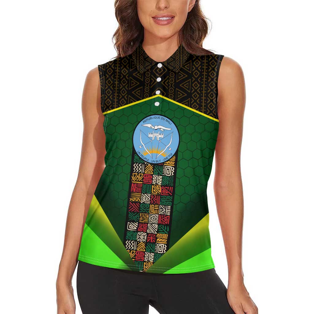 Mali Map Women Sleeveless Polo Shirt National Emblem & Cultural Pattern Design