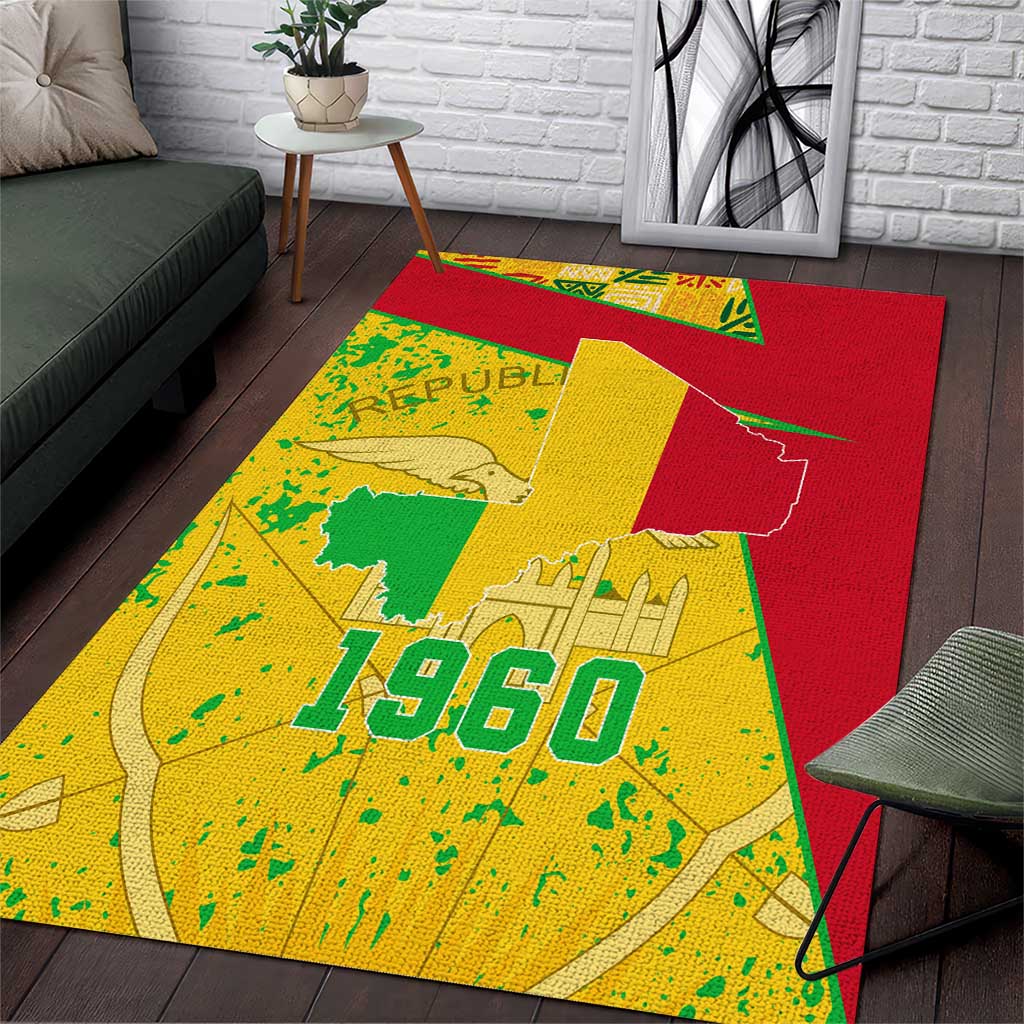 Mali Map Area Rug Heart-Inspired Design with National Flag Colors
