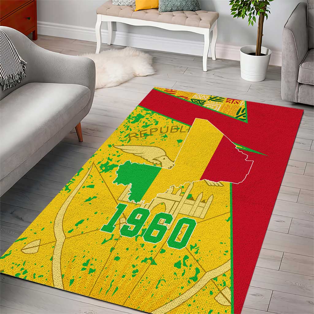 Mali Map Area Rug Heart-Inspired Design with National Flag Colors