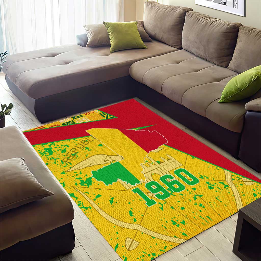 Mali Map Area Rug Heart-Inspired Design with National Flag Colors