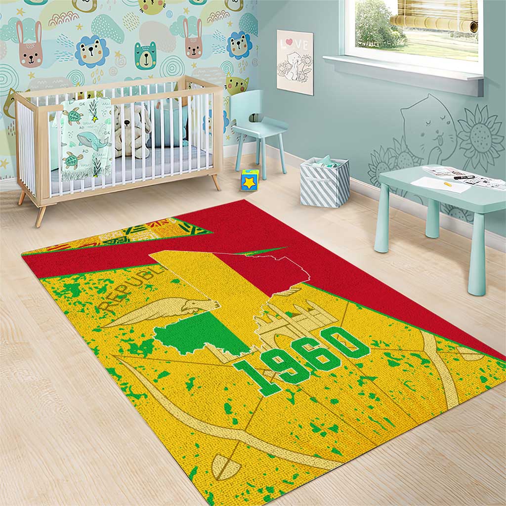 Mali Map Area Rug Heart-Inspired Design with National Flag Colors