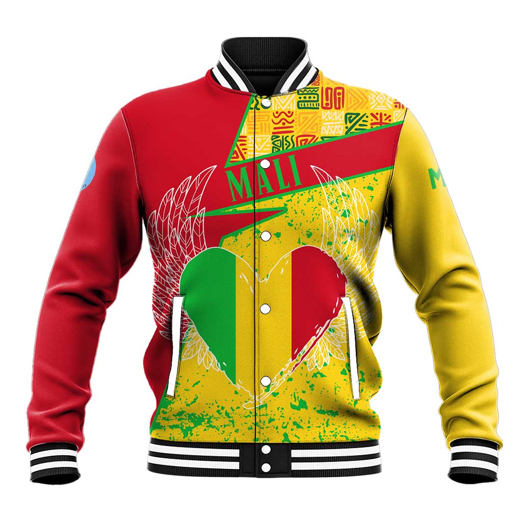 Mali Map Baseball Jacket Heart-Inspired Design with National Flag Colors