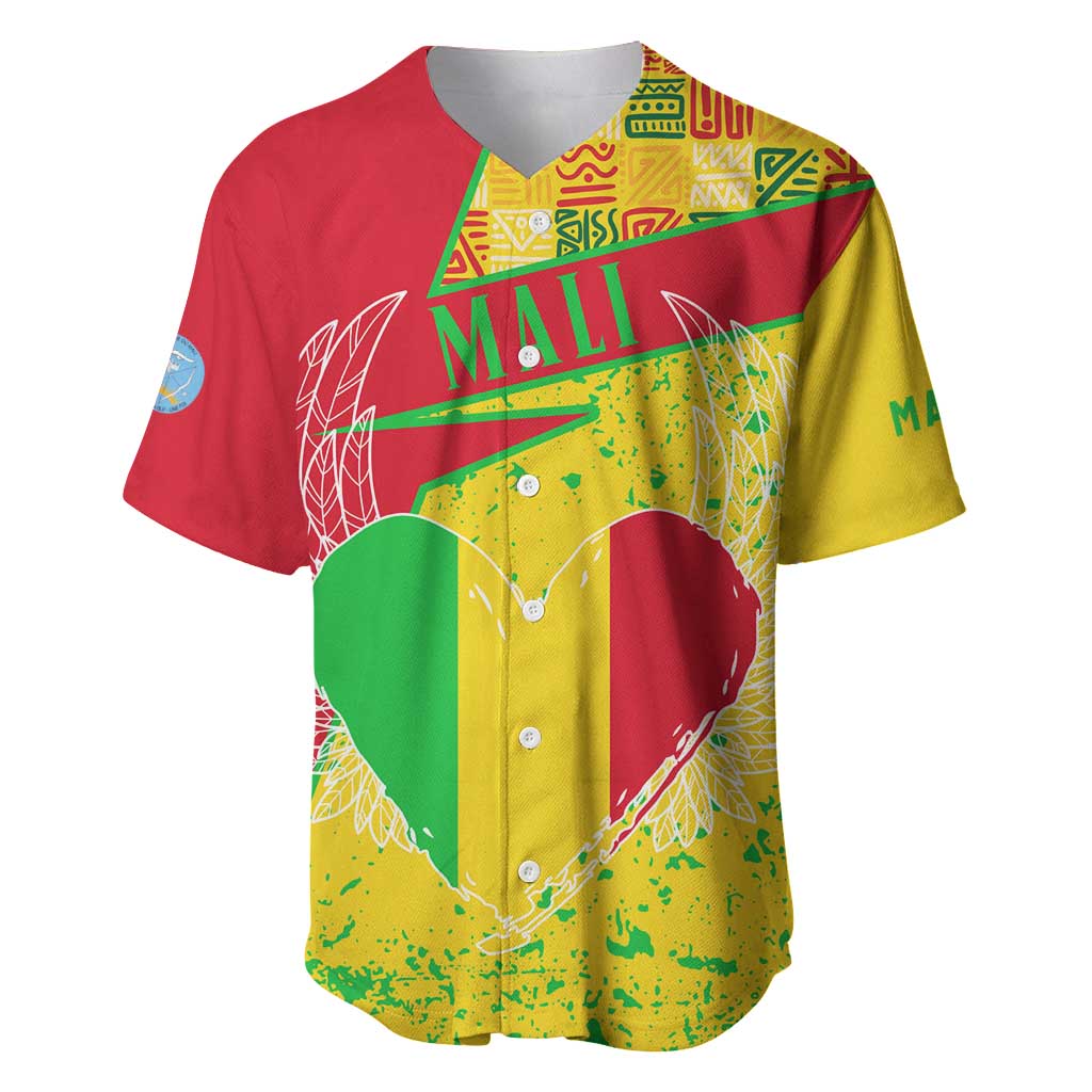 Mali Map Baseball Jersey Heart-Inspired Design with National Flag Colors