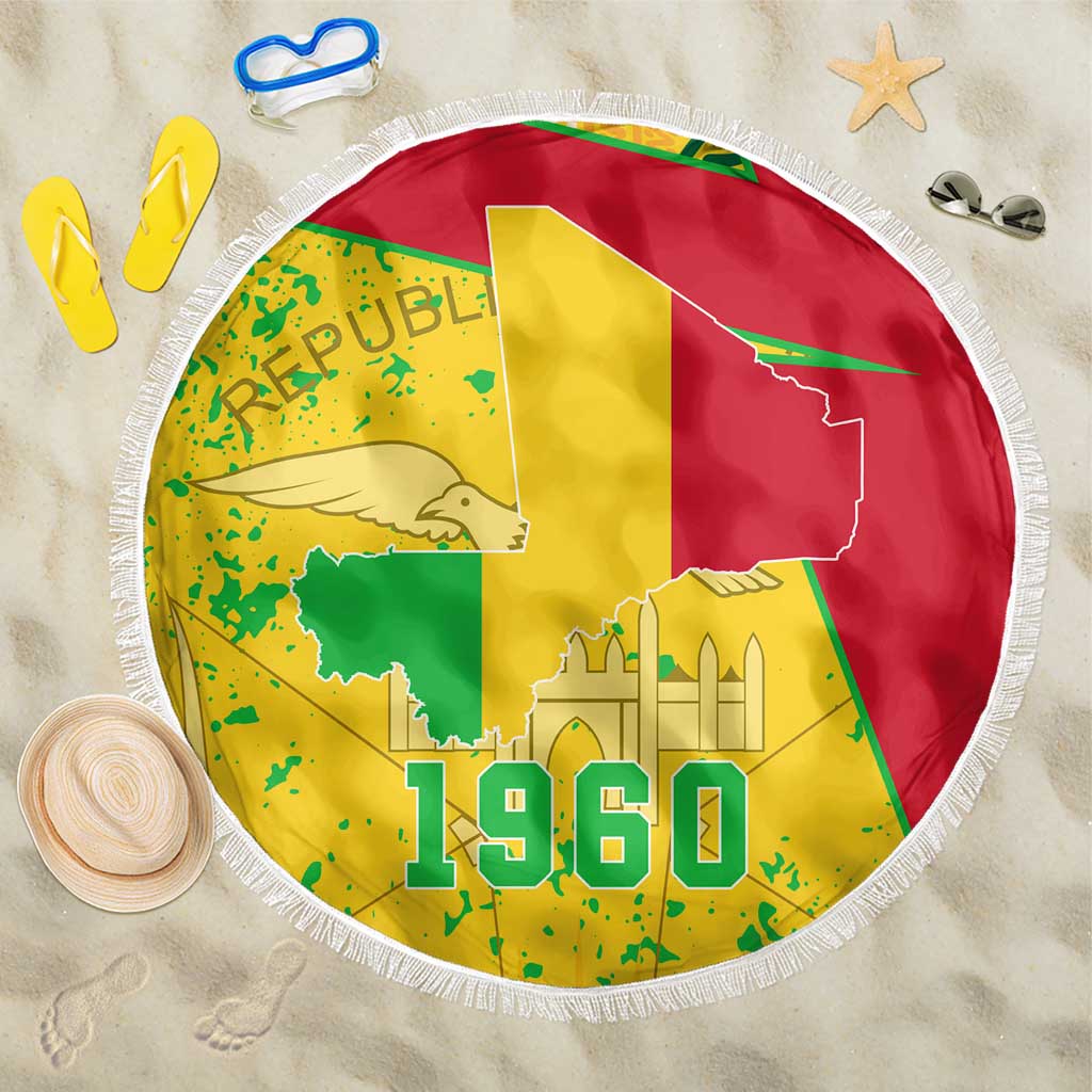 Mali Map Beach Blanket Heart-Inspired Design with National Flag Colors