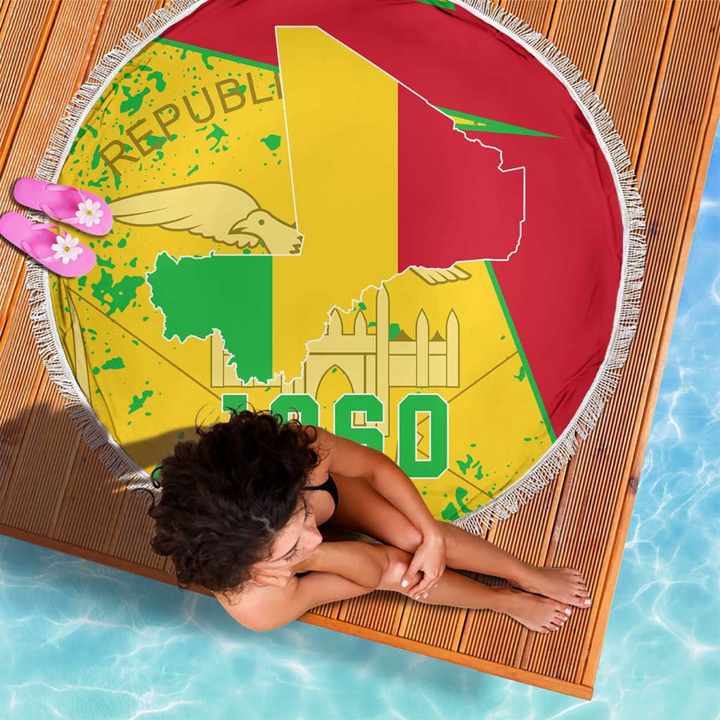 Mali Map Beach Blanket Heart-Inspired Design with National Flag Colors