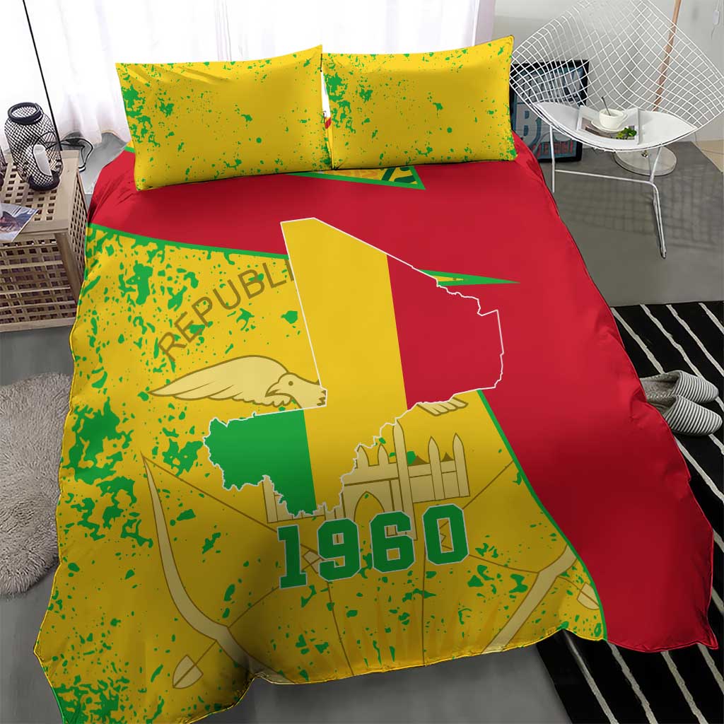 Mali Map Bedding Set Heart-Inspired Design with National Flag Colors