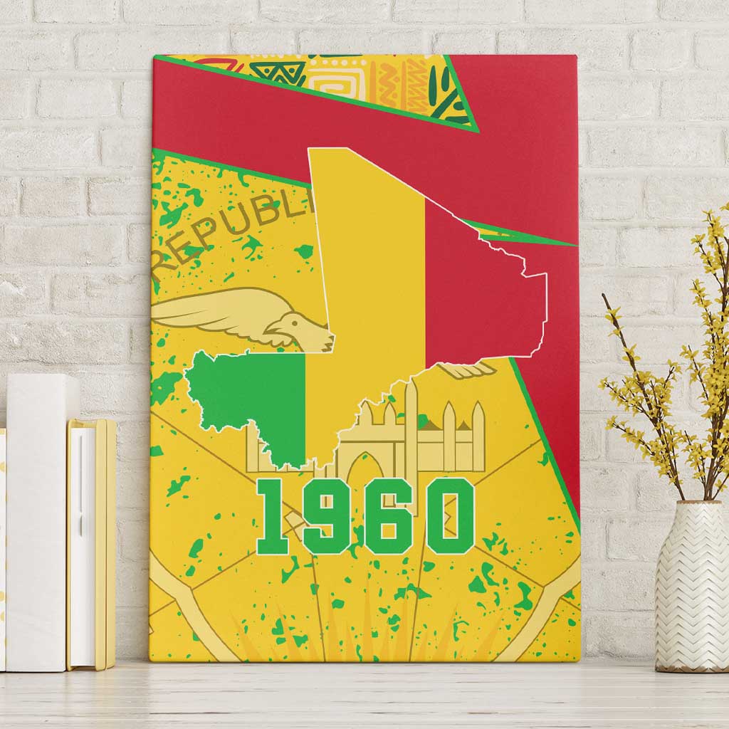 Mali Map Canvas Wall Art Heart-Inspired Design with National Flag Colors
