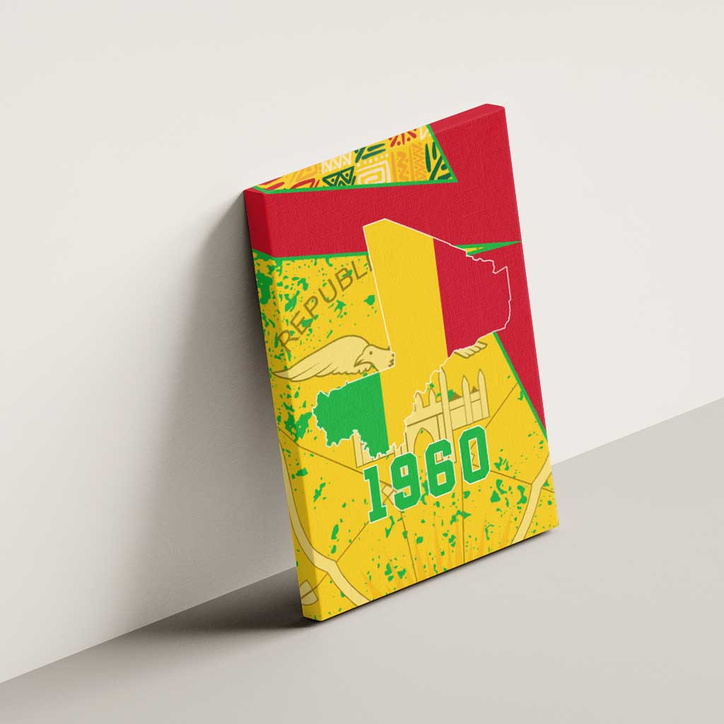 Mali Map Canvas Wall Art Heart-Inspired Design with National Flag Colors
