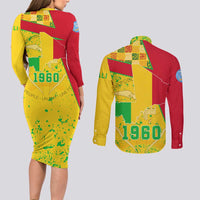 Mali Map Couples Matching Long Sleeve Bodycon Dress and Long Sleeve Button Shirt Heart-Inspired Design with National Flag Colors