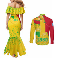 Mali Map Couples Matching Mermaid Dress and Long Sleeve Button Shirt Heart-Inspired Design with National Flag Colors
