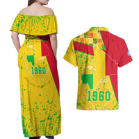 Mali Map Couples Matching Off Shoulder Maxi Dress and Hawaiian Shirt Heart-Inspired Design with National Flag Colors