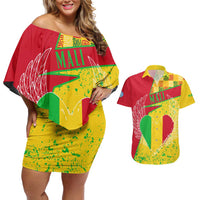 Mali Map Couples Matching Off Shoulder Short Dress and Hawaiian Shirt Heart-Inspired Design with National Flag Colors