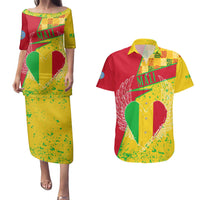 Mali Map Couples Matching Puletasi and Hawaiian Shirt Heart-Inspired Design with National Flag Colors