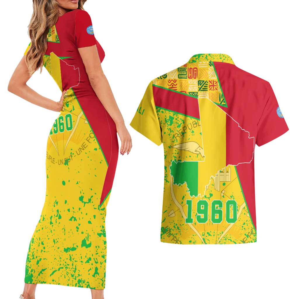Mali Map Couples Matching Short Sleeve Bodycon Dress and Hawaiian Shirt Heart-Inspired Design with National Flag Colors