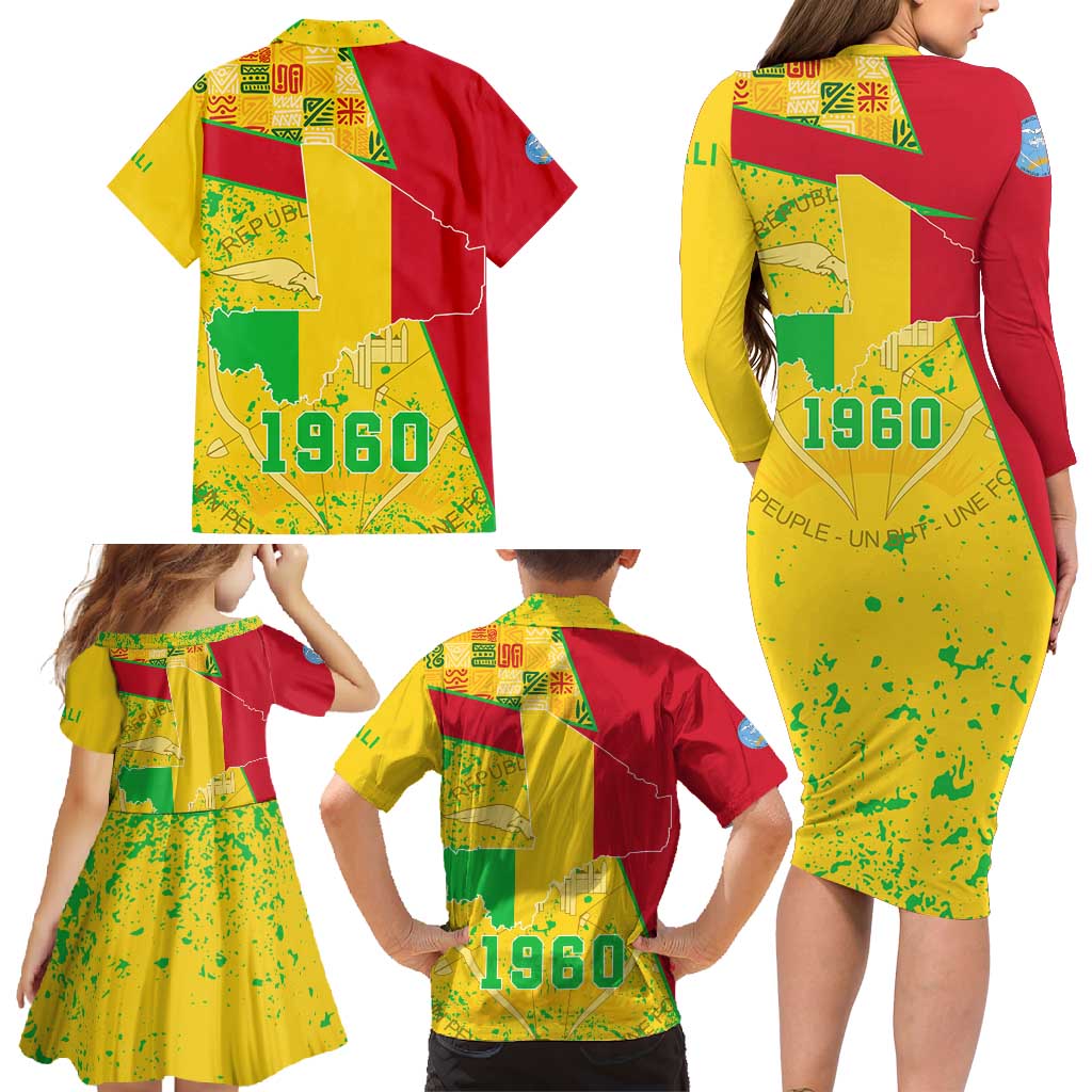 Mali Map Family Matching Long Sleeve Bodycon Dress and Hawaiian Shirt Heart-Inspired Design with National Flag Colors