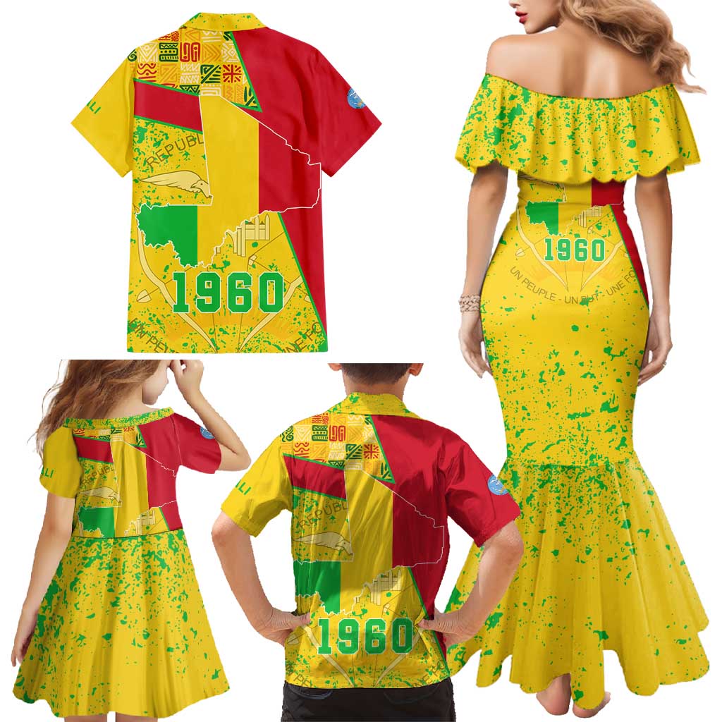 Mali Map Family Matching Mermaid Dress and Hawaiian Shirt Heart-Inspired Design with National Flag Colors