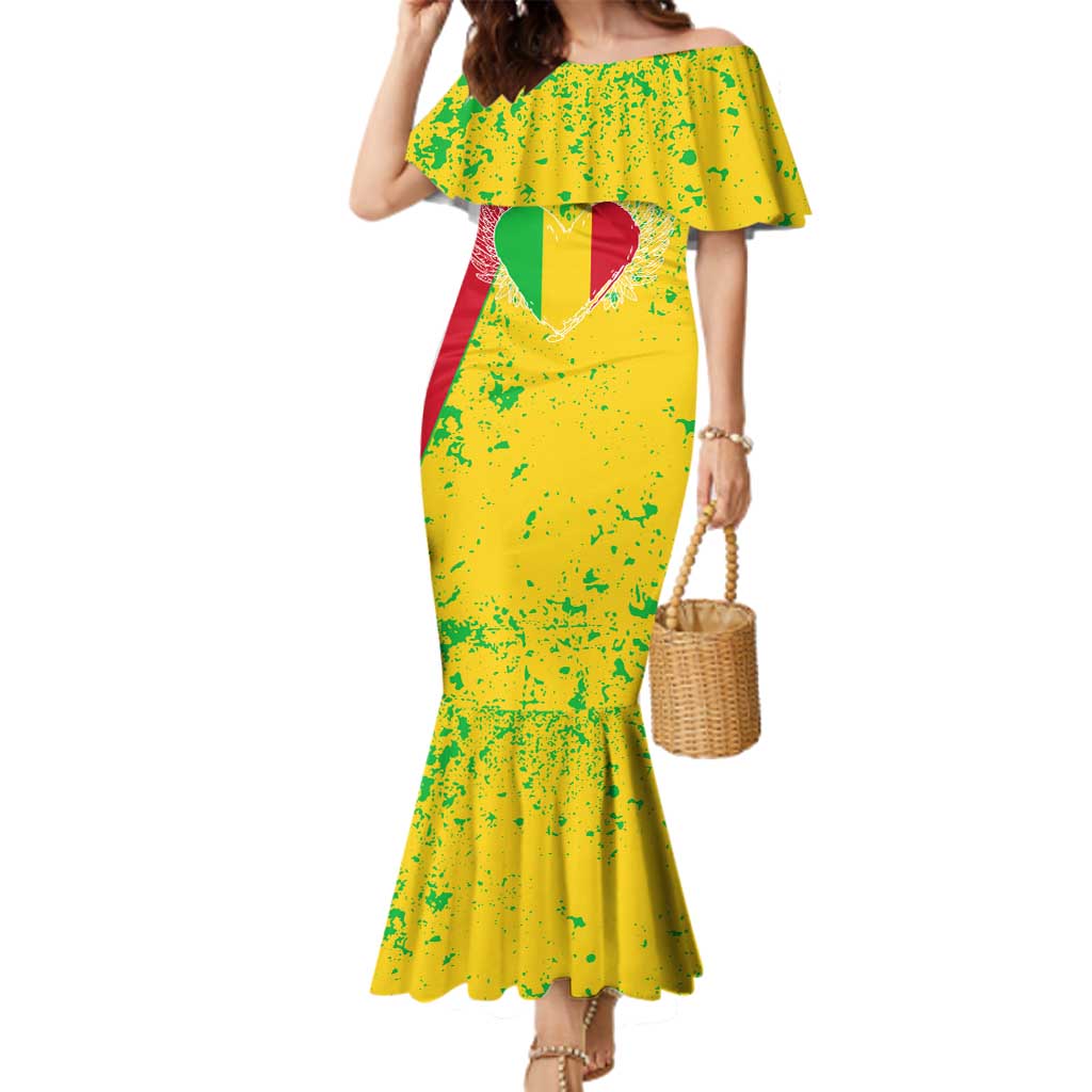 Mali Map Family Matching Mermaid Dress and Hawaiian Shirt Heart-Inspired Design with National Flag Colors
