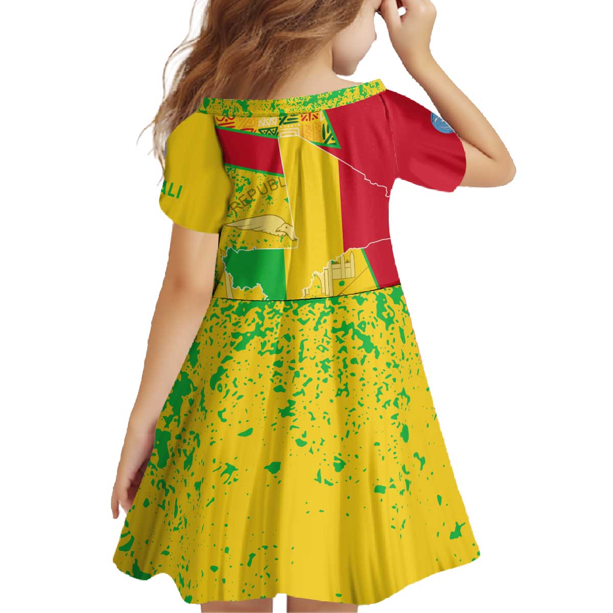 Mali Map Family Matching Off The Shoulder Long Sleeve Dress and Hawaiian Shirt Heart-Inspired Design with National Flag Colors