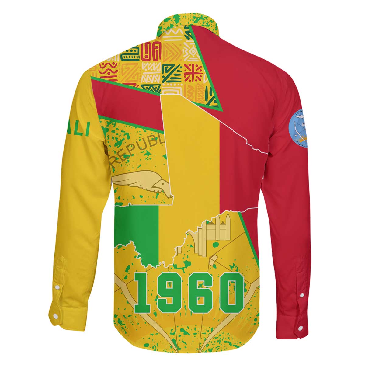 Mali Map Family Matching Off The Shoulder Long Sleeve Dress and Hawaiian Shirt Heart-Inspired Design with National Flag Colors