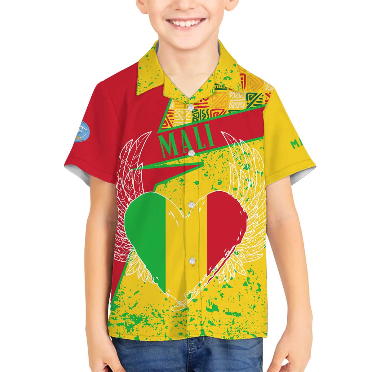 Mali Map Family Matching Off The Shoulder Long Sleeve Dress and Hawaiian Shirt Heart-Inspired Design with National Flag Colors