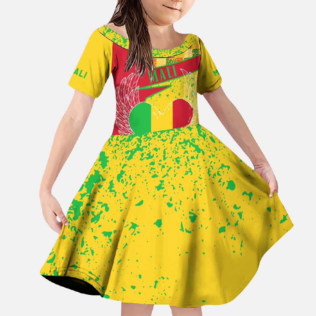 Mali Map Family Matching Off Shoulder Maxi Dress and Hawaiian Shirt Heart-Inspired Design with National Flag Colors