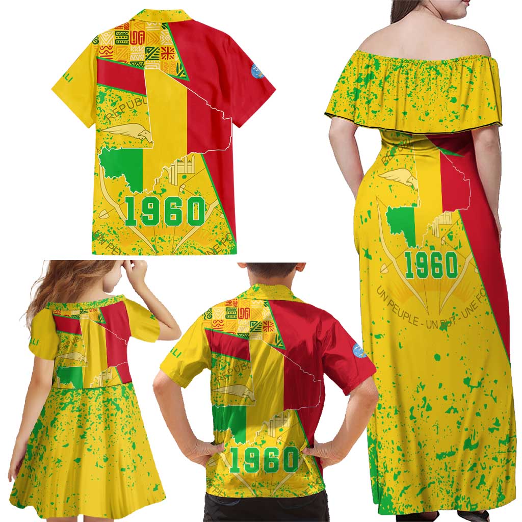 Mali Map Family Matching Off Shoulder Maxi Dress and Hawaiian Shirt Heart-Inspired Design with National Flag Colors