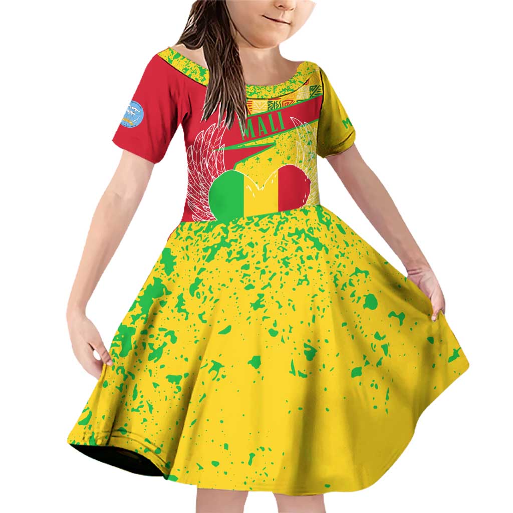 Mali Map Family Matching Off Shoulder Short Dress and Hawaiian Shirt Heart-Inspired Design with National Flag Colors