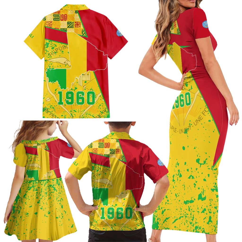 Mali Map Family Matching Short Sleeve Bodycon Dress and Hawaiian Shirt Heart-Inspired Design with National Flag Colors