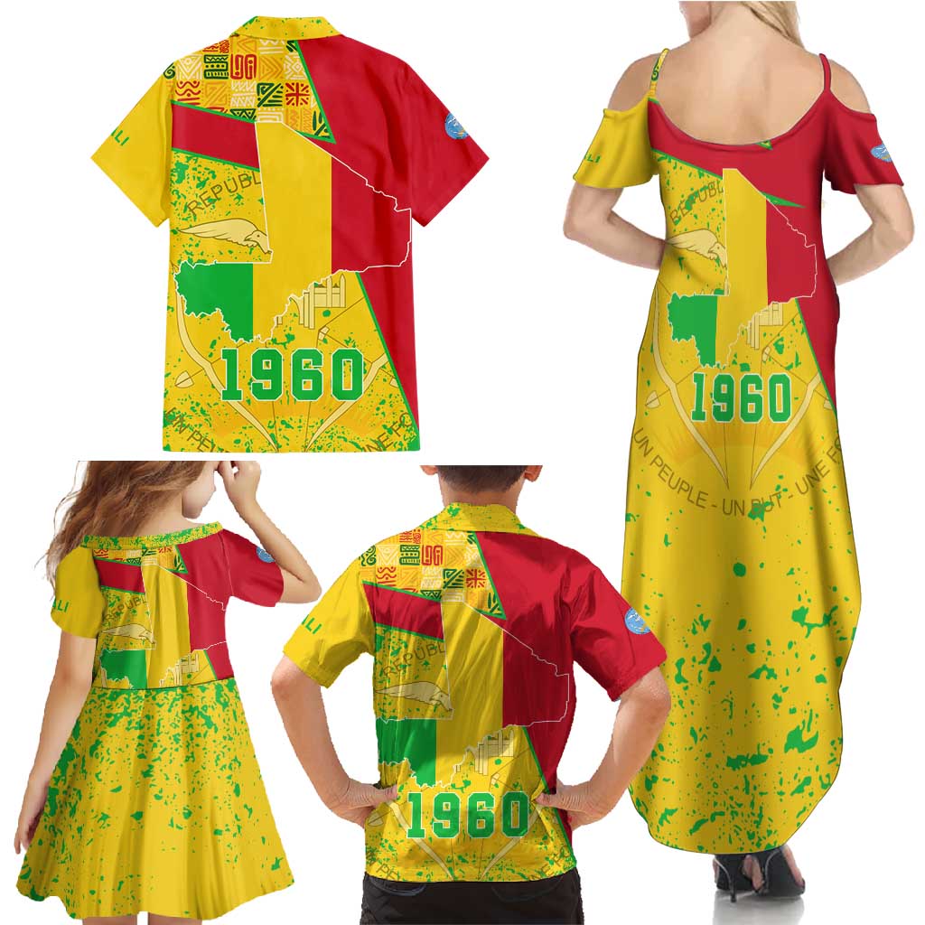 Mali Map Family Matching Summer Maxi Dress and Hawaiian Shirt Heart-Inspired Design with National Flag Colors
