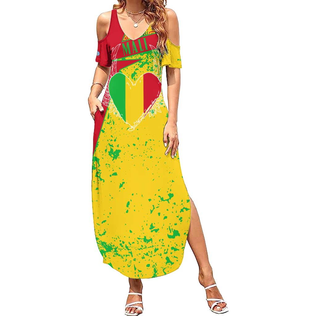 Mali Map Family Matching Summer Maxi Dress and Hawaiian Shirt Heart-Inspired Design with National Flag Colors