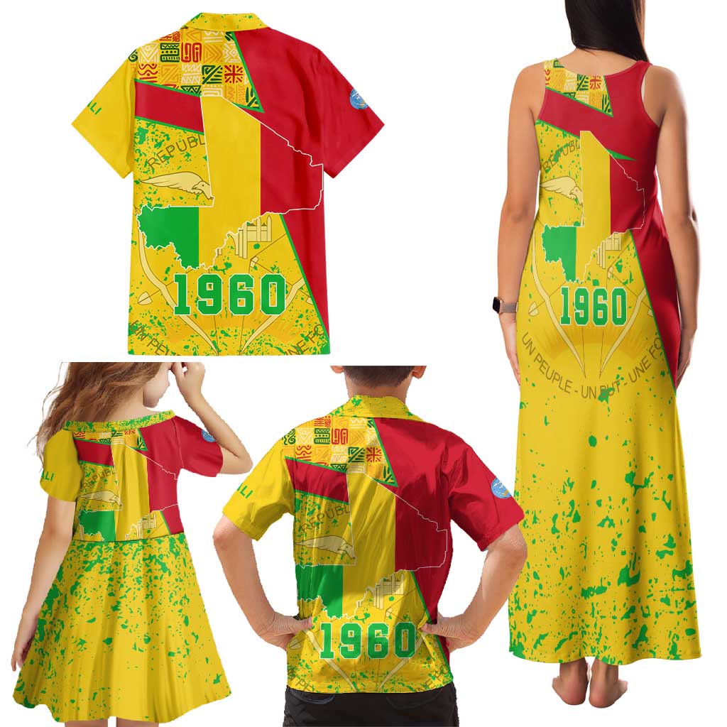 Mali Map Family Matching Tank Maxi Dress and Hawaiian Shirt Heart-Inspired Design with National Flag Colors